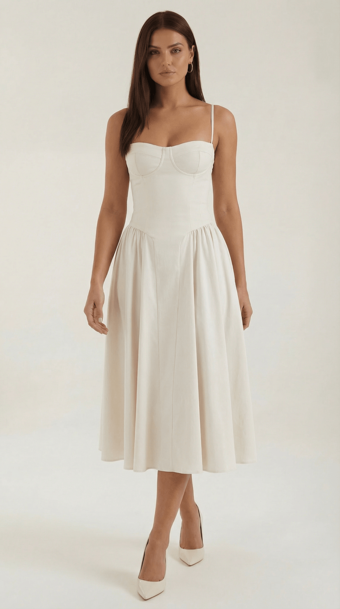 Sukienka midi gorsetowa – dekolt w serce, ramiączka - Arkadya Outlet - Women Midi Dress