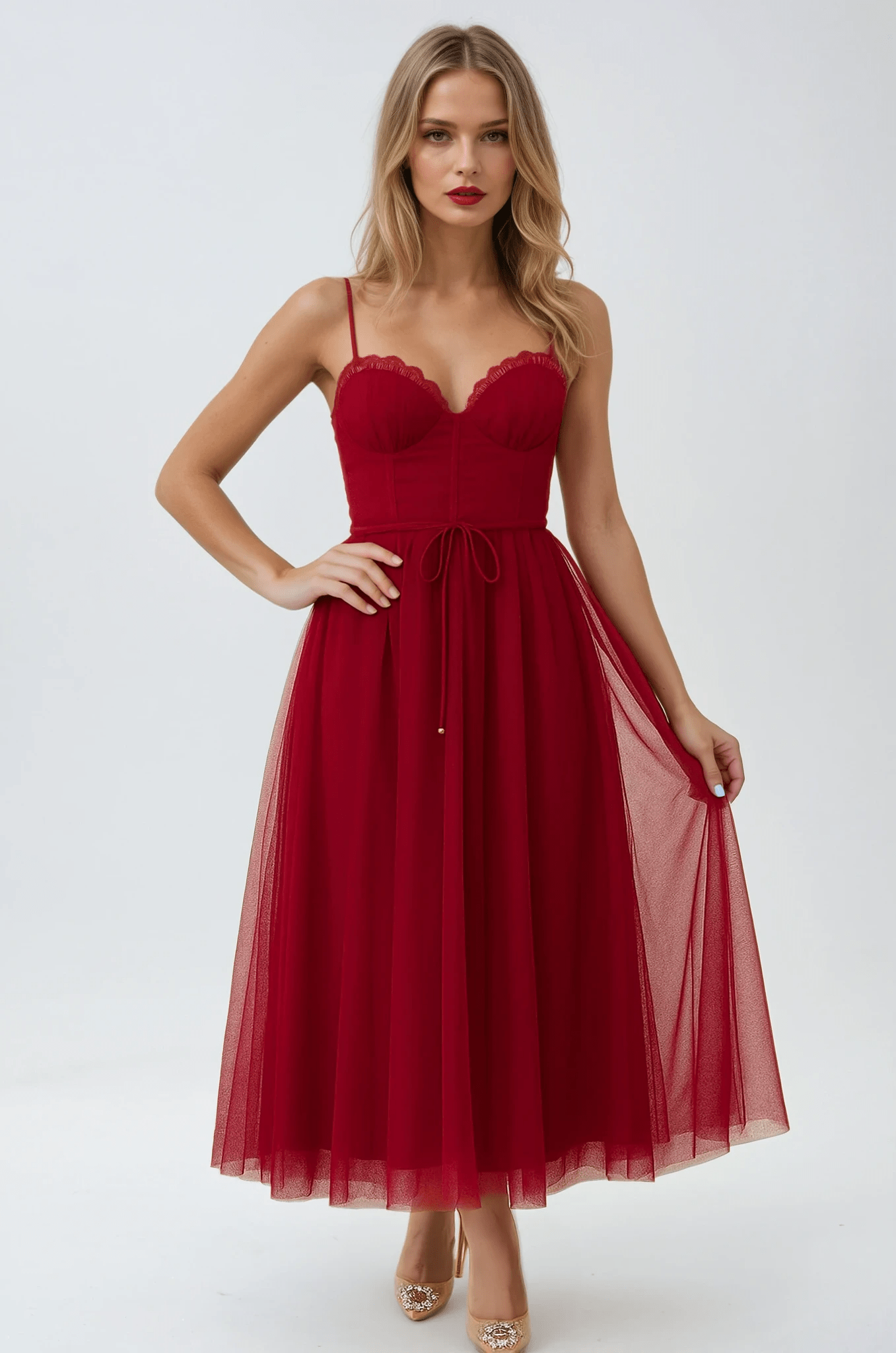Sukienka midi gorsetowa na cienkich ramiączkach - Arkadya Outlet - Women Midi Dress