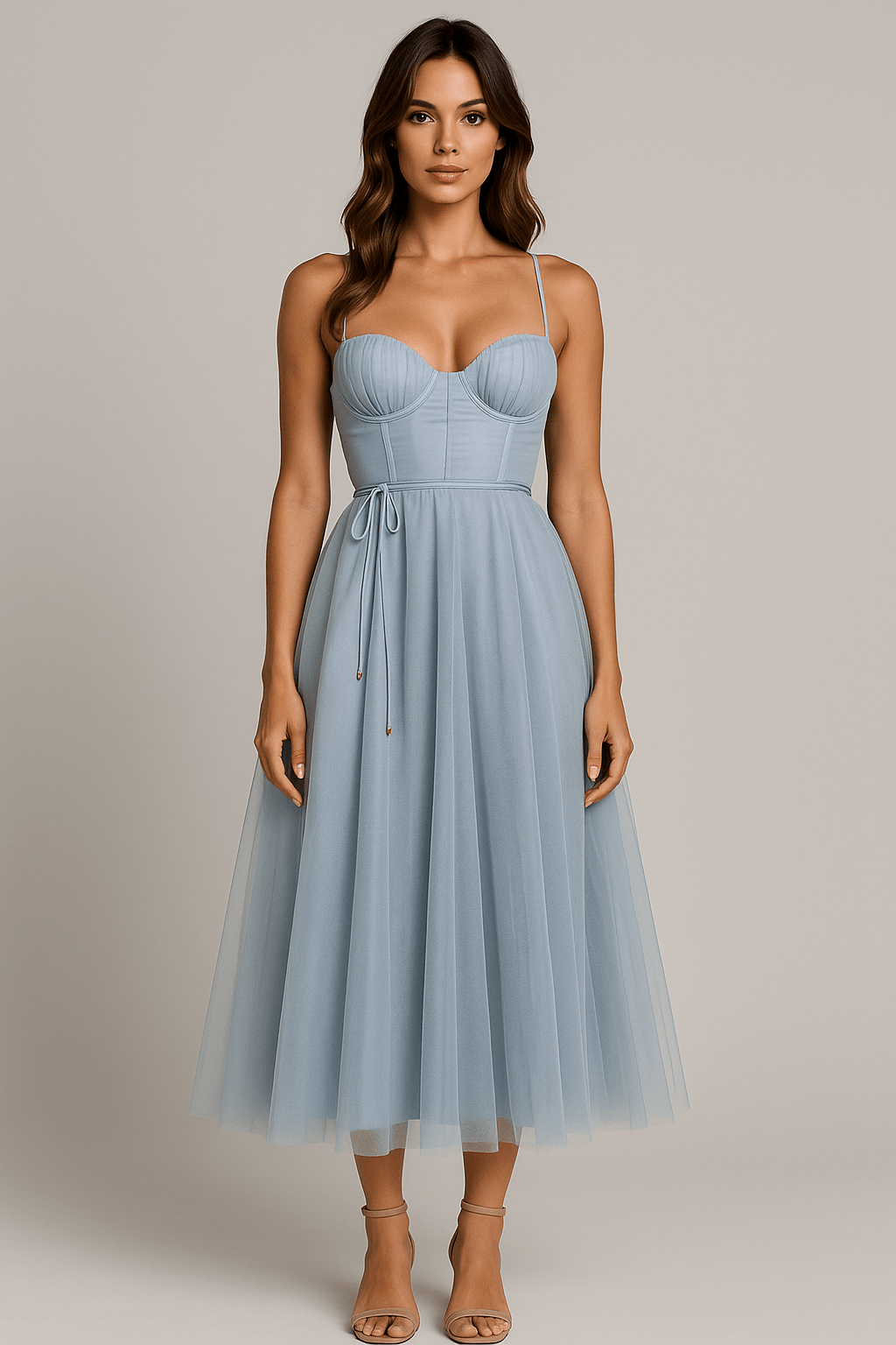 Sukienka midi gorsetowa na cienkich ramiączkach - Arkadya Outlet - Women Midi Dress