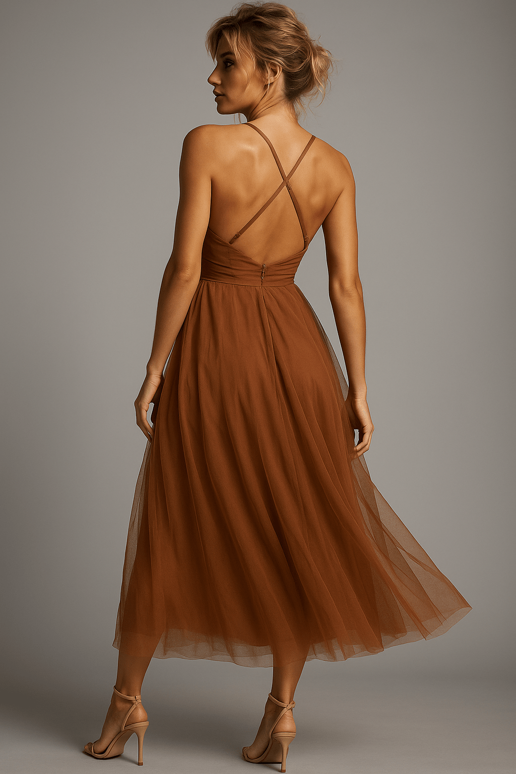 Sukienka midi gorsetowa na cienkich ramiączkach - Arkadya Outlet - Women Midi Dress