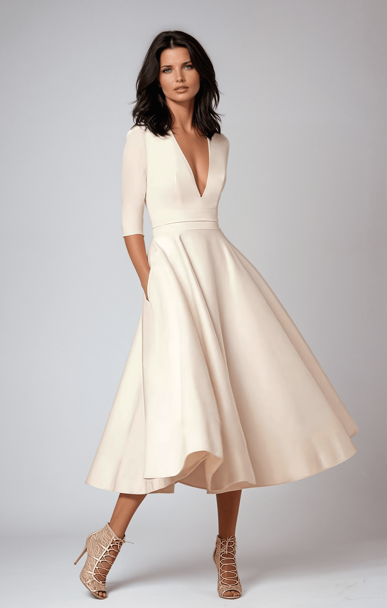 Sukienka midi gorsetowa rozkloszowana - Arkadya Outlet - Women Midi Dress