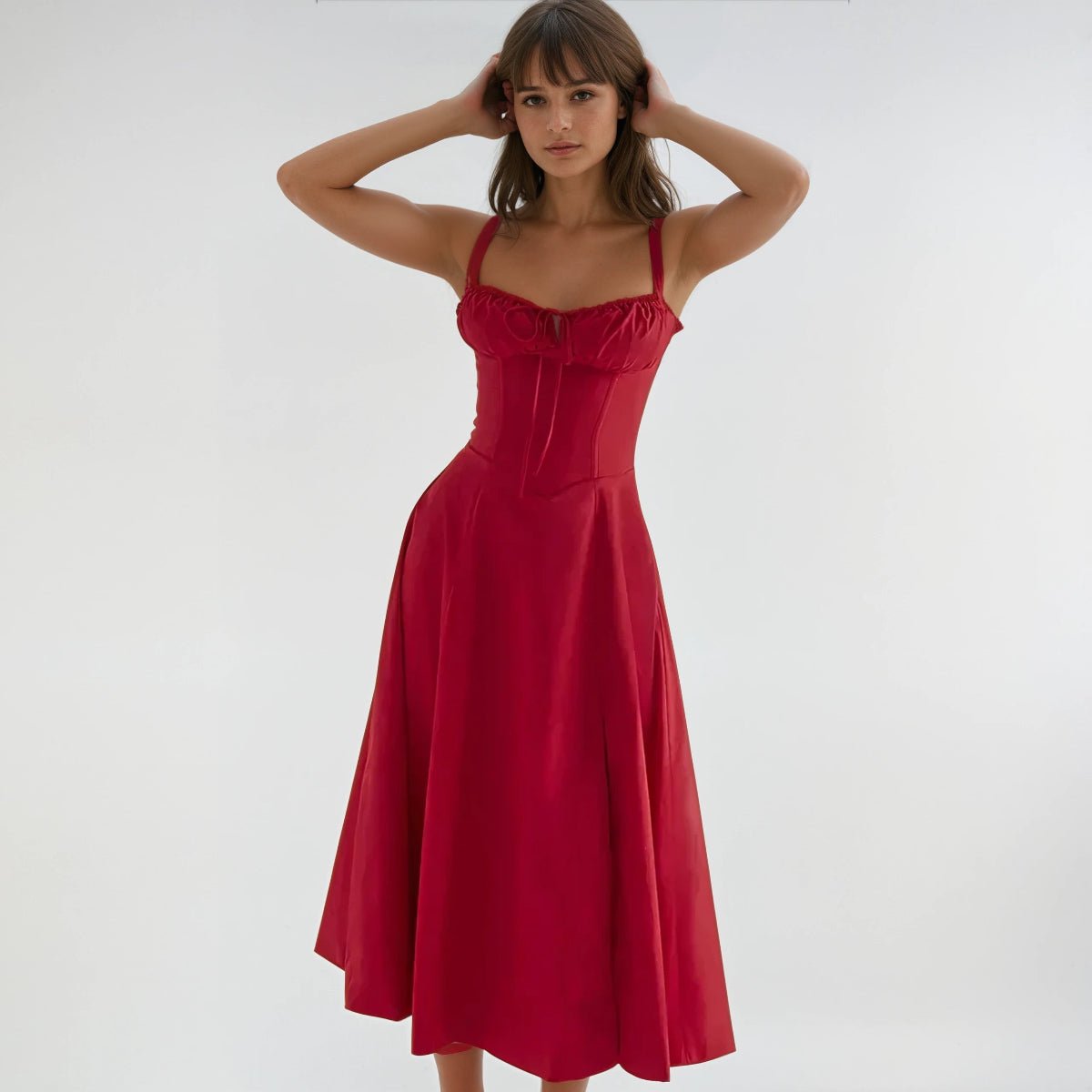 Sukienka midi gorsetowa rozkloszowana - Arkadya Outlet - Women Midi Dress