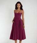 Sukienka midi gorsetowa z plisowaną spódnicą - Arkadya Outlet - Women Midi Dress