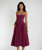 Sukienka midi gorsetowa z plisowaną spódnicą - Arkadya Outlet - Women Midi Dress