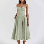 Sukienka midi gorsetowa z plisowaną spódnicą - Arkadya Outlet - Women Midi Dress