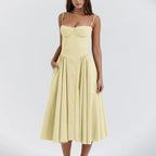 Sukienka midi gorsetowa z plisowaną spódnicą - Arkadya Outlet - Women Midi Dress