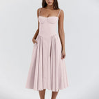 Sukienka midi gorsetowa z plisowaną spódnicą - Arkadya Outlet - Women Midi Dress