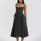 Sukienka midi gorsetowa z plisowaną spódnicą - Arkadya Outlet - Women Midi Dress