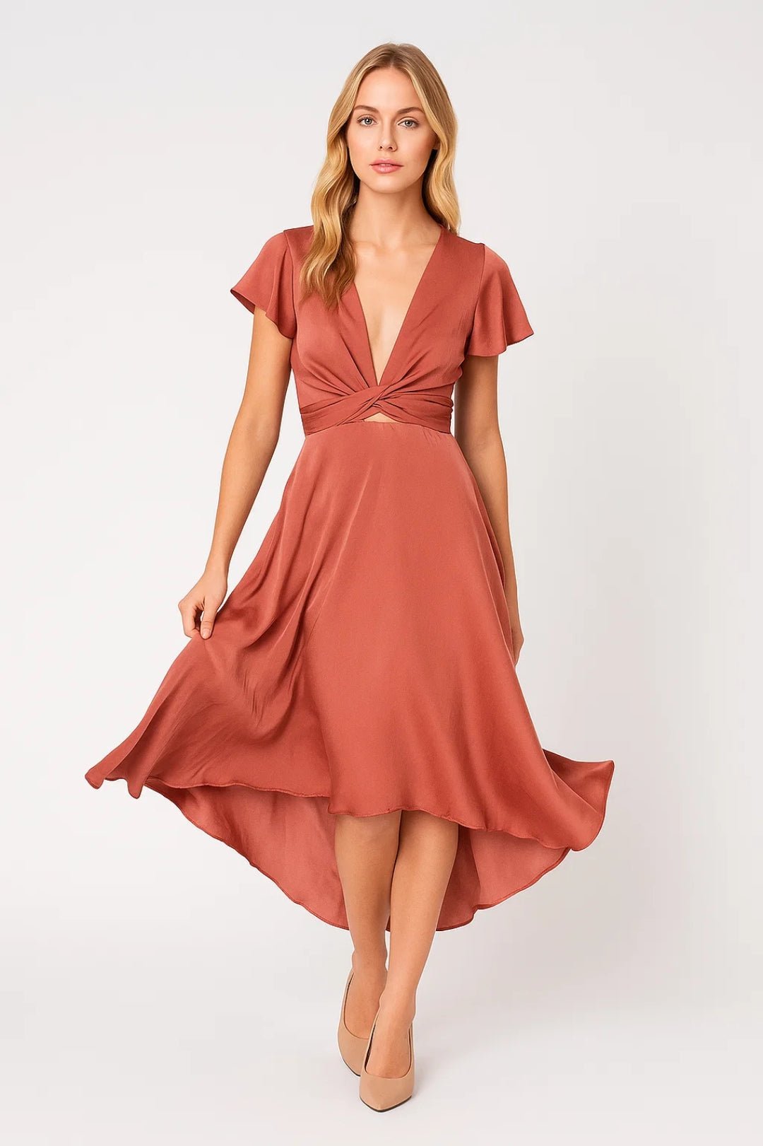 Sukienka midi kopertowa asymetryczna - Arkadya Outlet - Women Midi Dress
