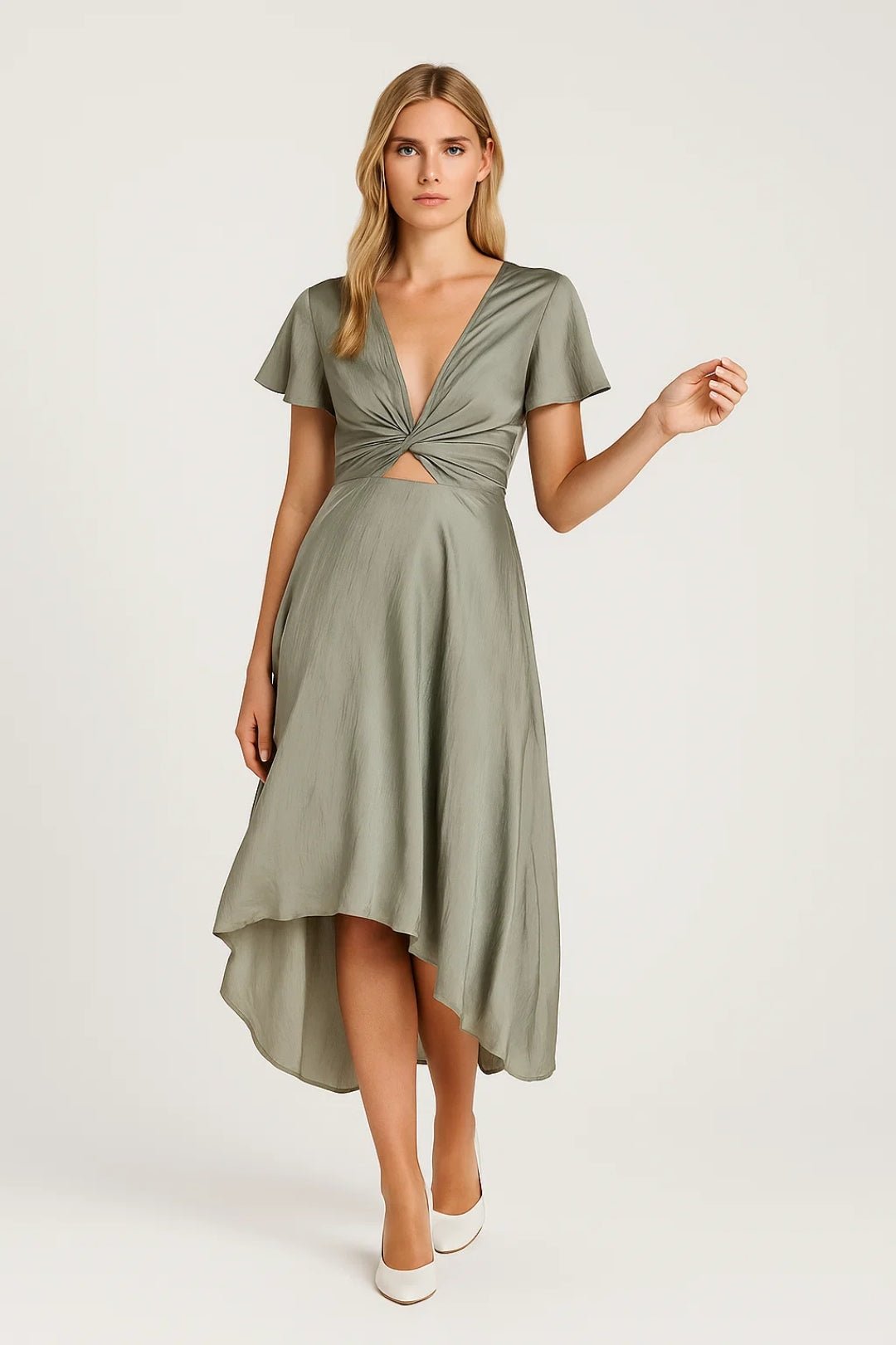 Sukienka midi kopertowa asymetryczna - Arkadya Outlet - Women Midi Dress