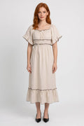 Sukienka midi luźna z falbaną - Arkadya Outlet - Women Midi Dress