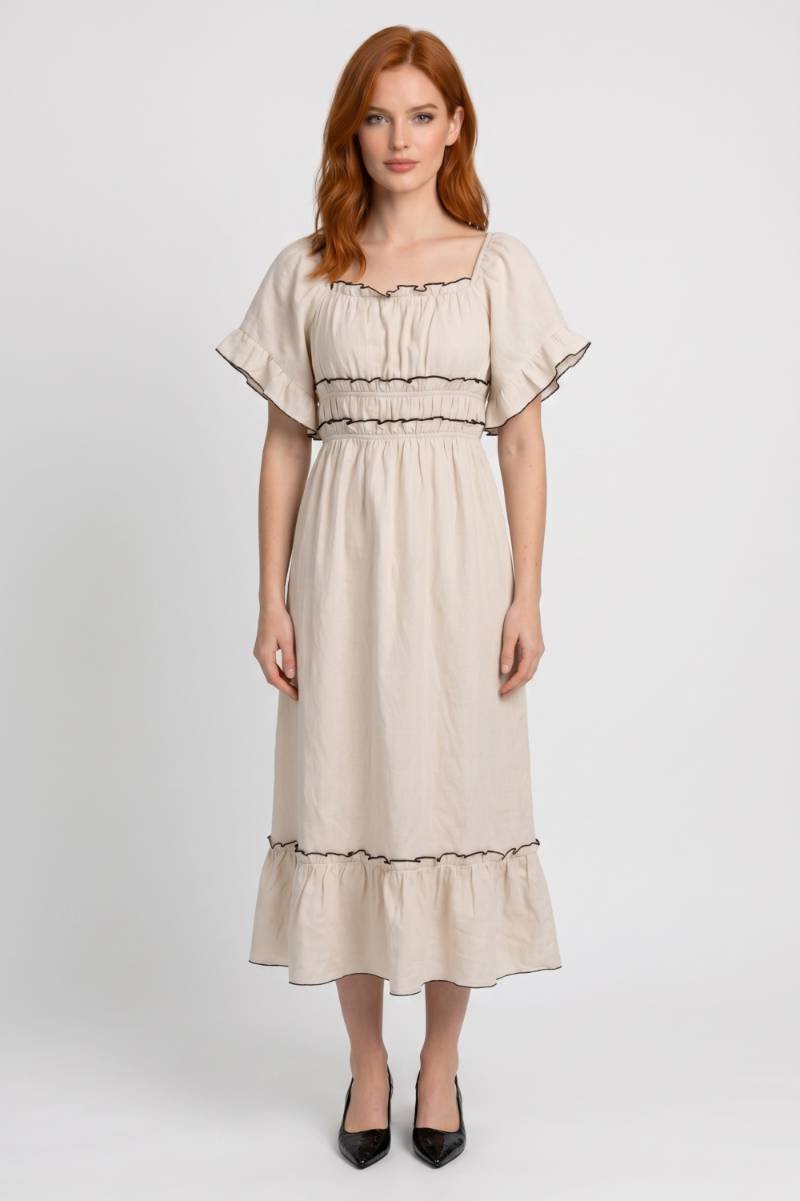 Sukienka midi luźna z falbaną - Arkadya Outlet - Women Midi Dress