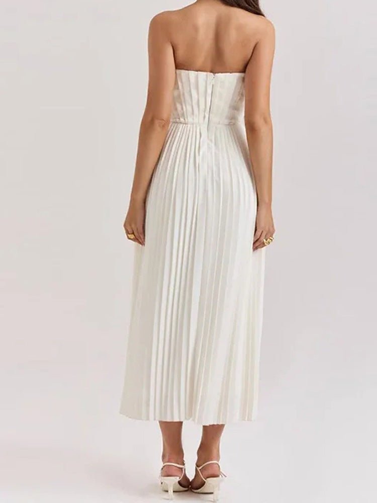 Sukienka midi plisowana bez ramiączek - Arkadya Outlet - Women Midi Dress