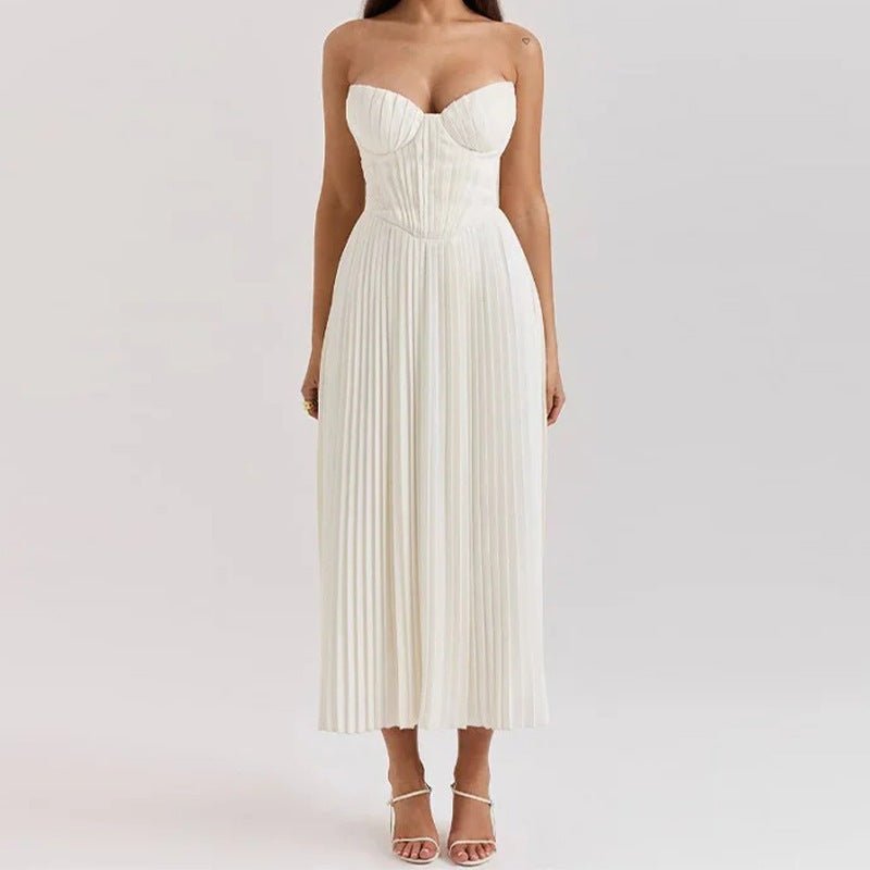 Sukienka midi plisowana bez ramiączek - Arkadya Outlet - Women Midi Dress