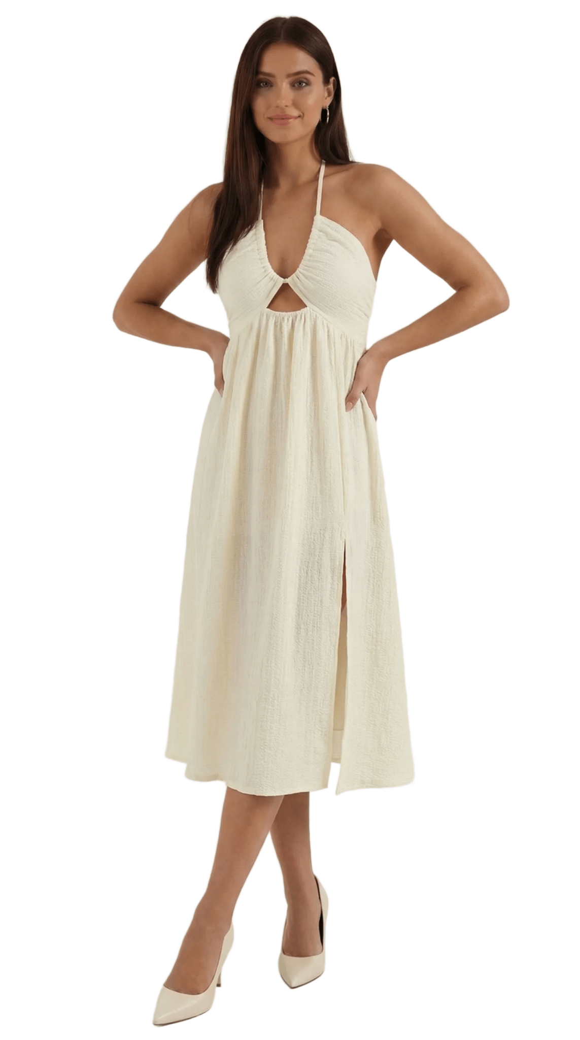 Sukienka midi regulowane ramiączka – rozcięcie dekoltu - Arkadya Outlet - Women Midi Dress