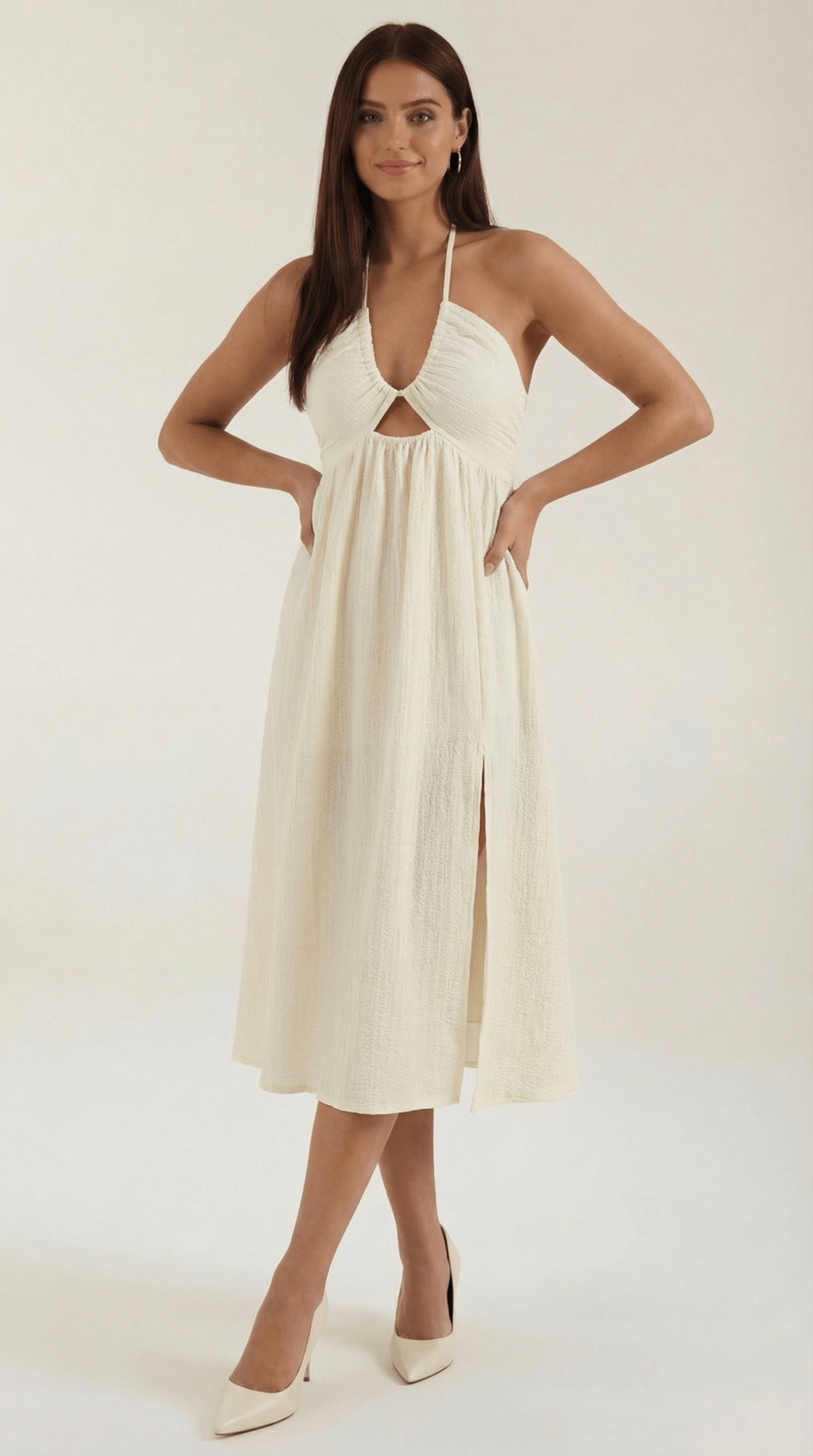 Sukienka midi regulowane ramiączka – rozcięcie dekoltu - Arkadya Outlet - Women Midi Dress