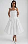 Sukienka midi rozkloszowana z wiązaniem na szyi - Arkadya Outlet - Women Midi Dress