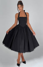 Sukienka midi rozkloszowana z wiązaniem na szyi - Arkadya Outlet - Women Midi Dress