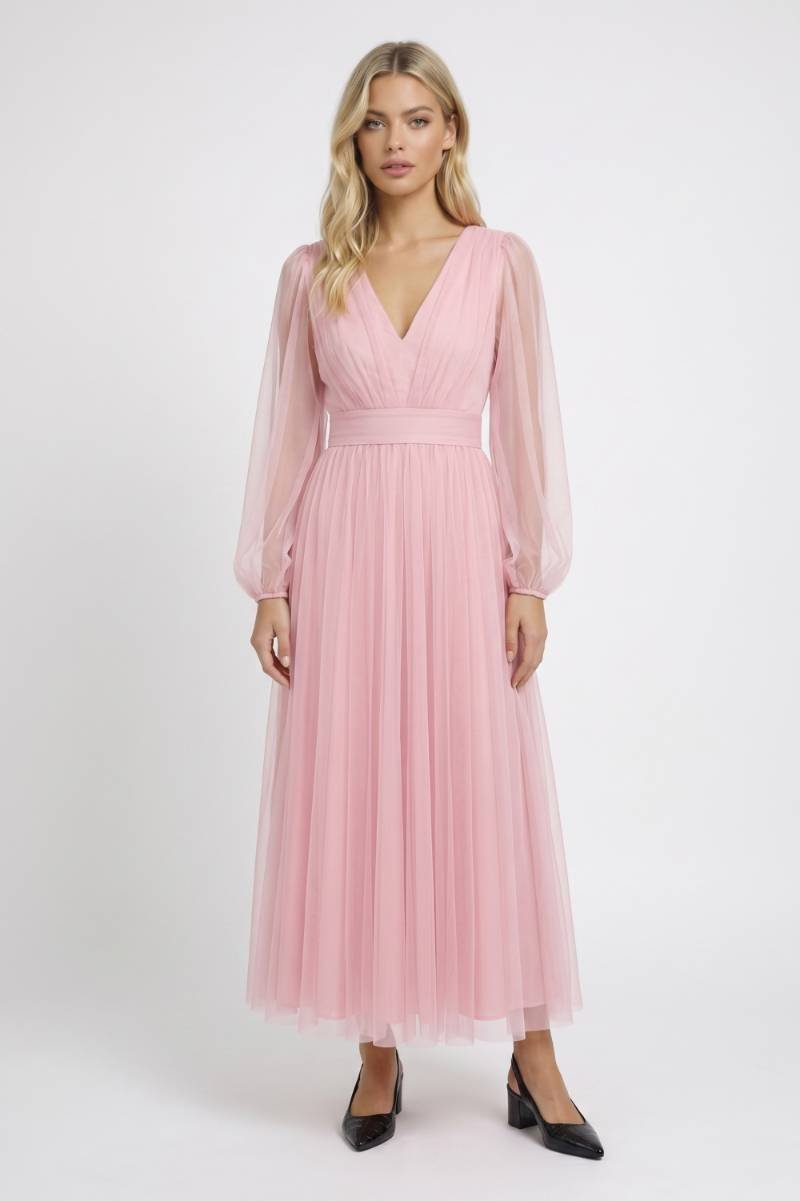 Sukienka midi tiulowa z dekoltem V - Arkadya Outlet - Women Midi Dress