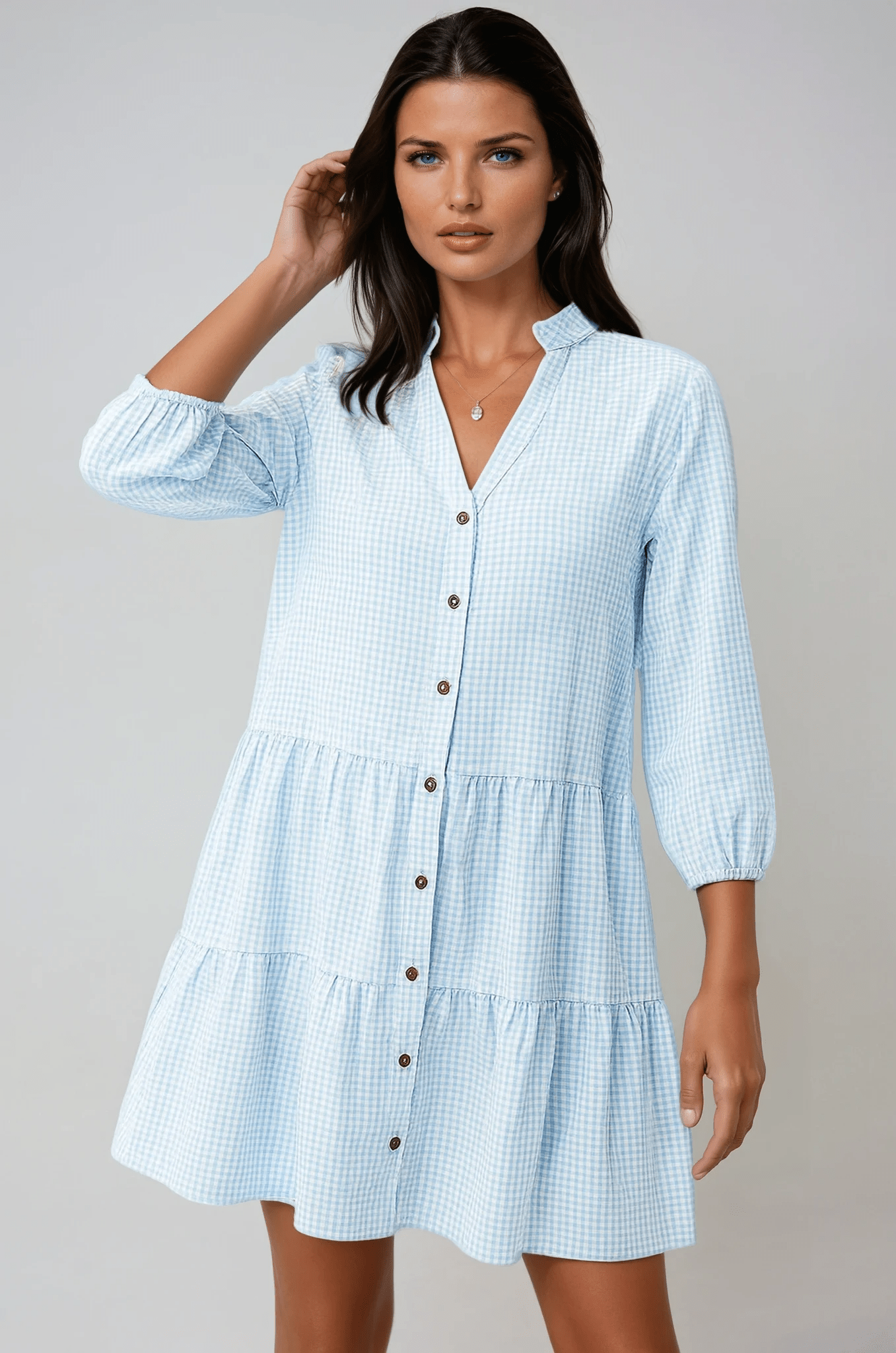 Sukienka midi w gingham luźna - Arkadya Outlet - Women Midi Dress