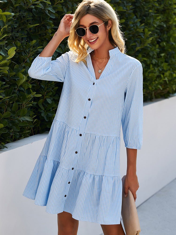 Sukienka midi w gingham luźna - Arkadya Outlet - Women Midi Dress