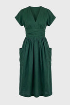 Sukienka midi z dekoltem V i kieszeniami - Arkadya Outlet - Women Midi Dress