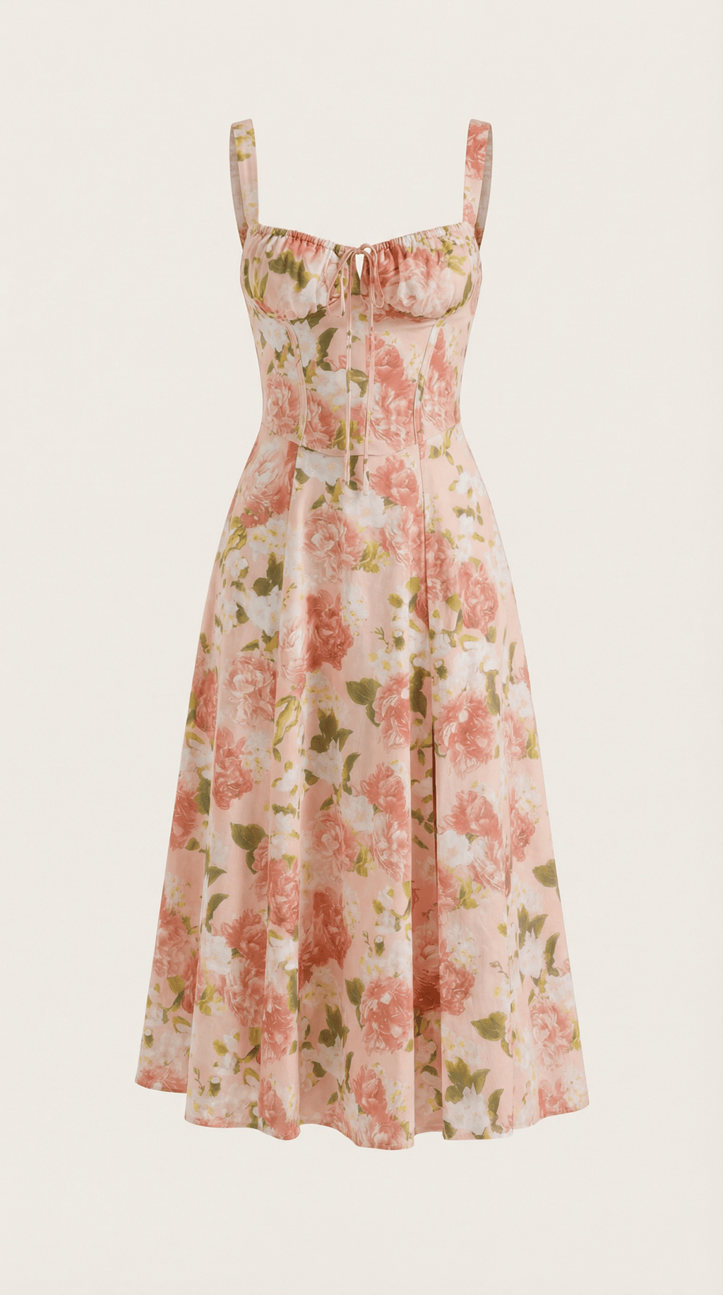 Sukienka midi z dekoltem w serce – wiązanie, rozkloszowany dół - Arkadya Outlet - Women Midi Dress