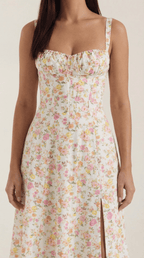 Sukienka midi z dekoltem w serce – wiązanie, rozkloszowany dół - Arkadya Outlet - Women Midi Dress