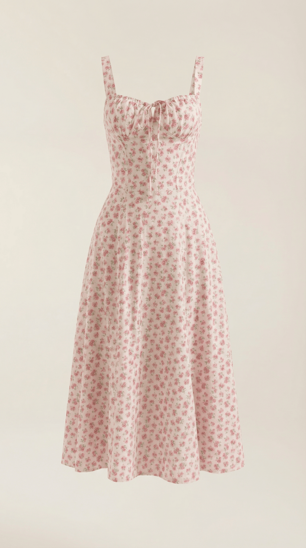 Sukienka midi z dekoltem w serce – wiązanie, rozkloszowany dół - Arkadya Outlet - Women Midi Dress