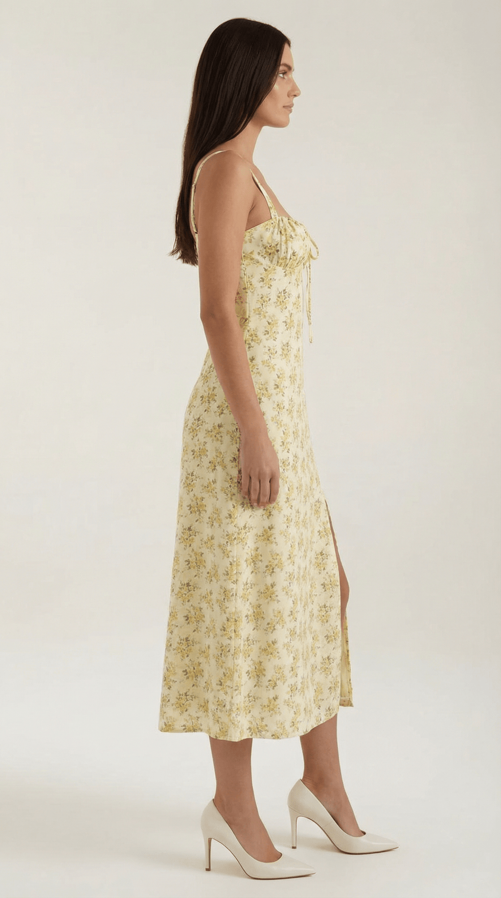 Sukienka midi z dekoltem w serce – wiązanie, rozkloszowany dół - Arkadya Outlet - Women Midi Dress