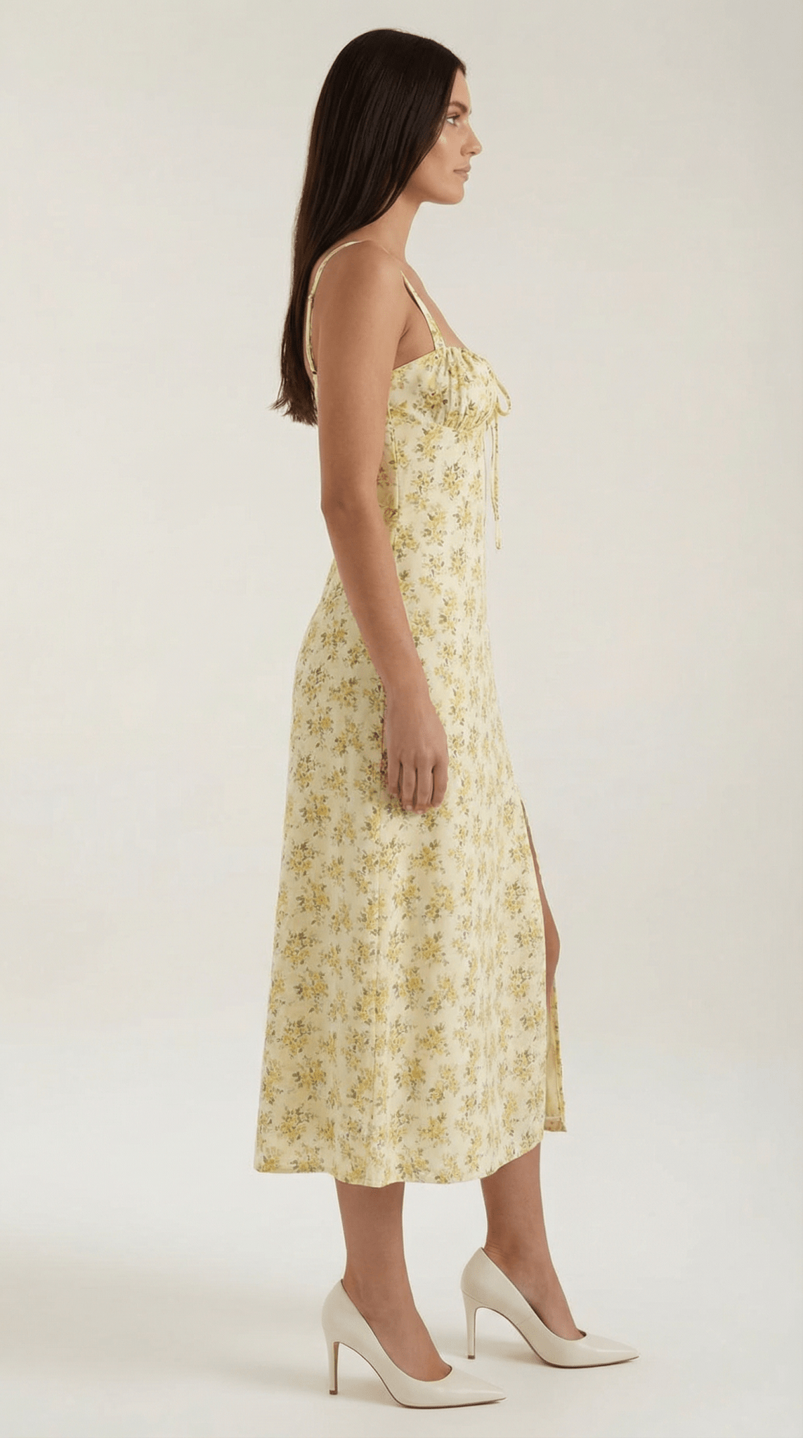 Sukienka midi z dekoltem w serce – wiązanie, rozkloszowany dół - Arkadya Outlet - Women Midi Dress