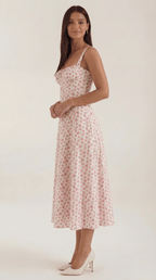 Sukienka midi z dekoltem w serce – wiązanie, rozkloszowany dół - Arkadya Outlet - Women Midi Dress