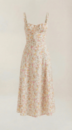 Sukienka midi z dekoltem w serce – wiązanie, rozkloszowany dół - Arkadya Outlet - Women Midi Dress