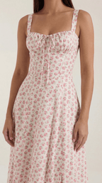 Sukienka midi z dekoltem w serce – wiązanie, rozkloszowany dół - Arkadya Outlet - Women Midi Dress