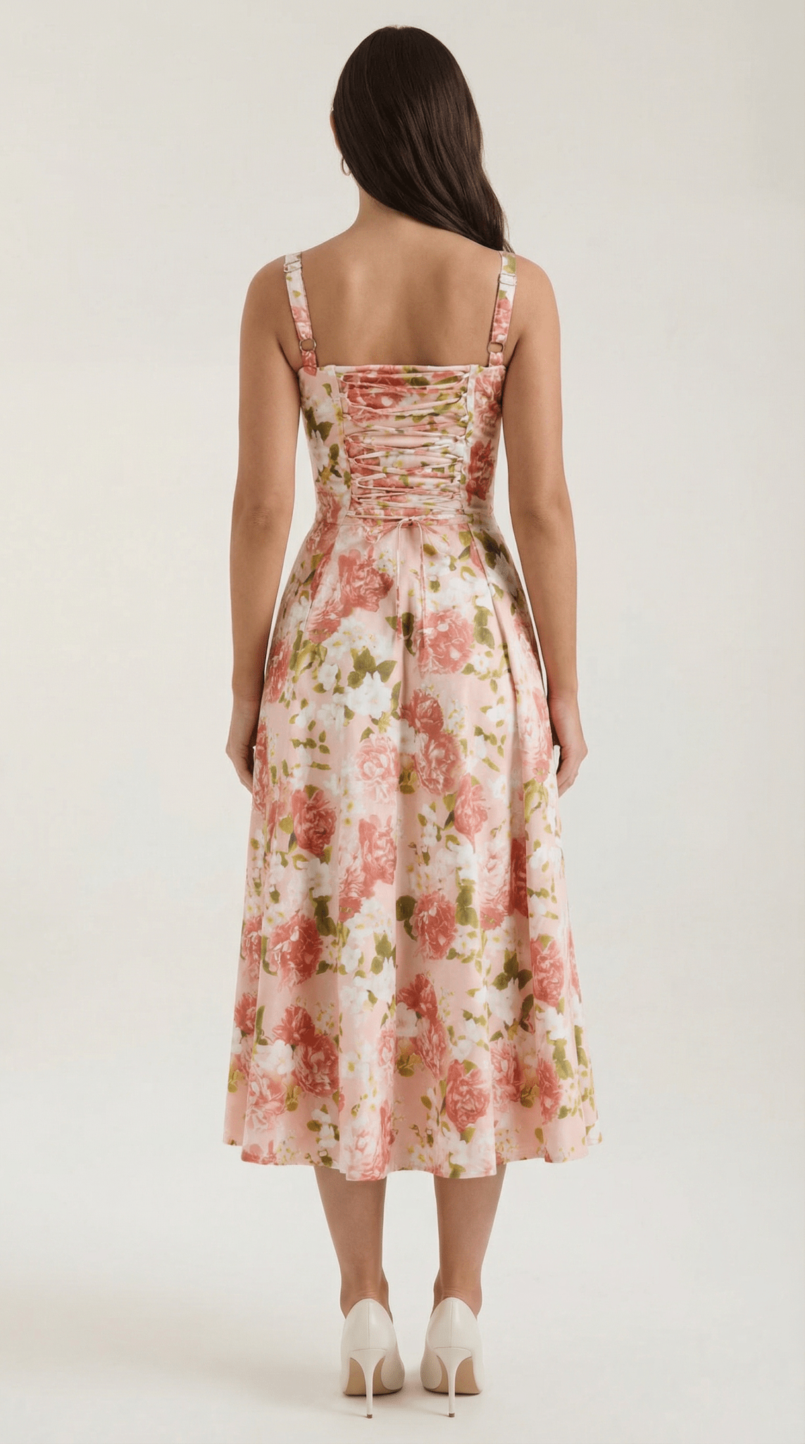 Sukienka midi z dekoltem w serce – wiązanie, rozkloszowany dół - Arkadya Outlet - Women Midi Dress
