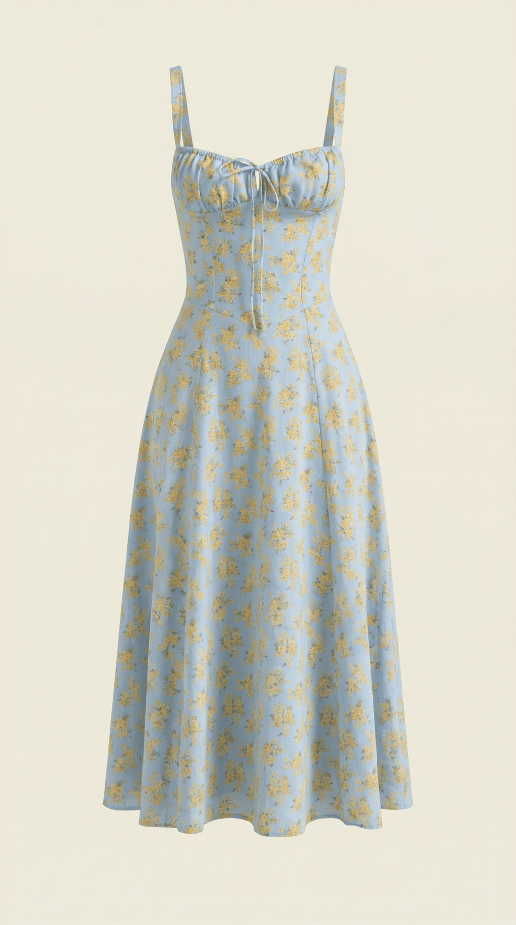 Sukienka midi z dekoltem w serce – wiązanie, rozkloszowany dół - Arkadya Outlet - Women Midi Dress