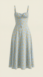 Sukienka midi z dekoltem w serce – wiązanie, rozkloszowany dół - Arkadya Outlet - Women Midi Dress
