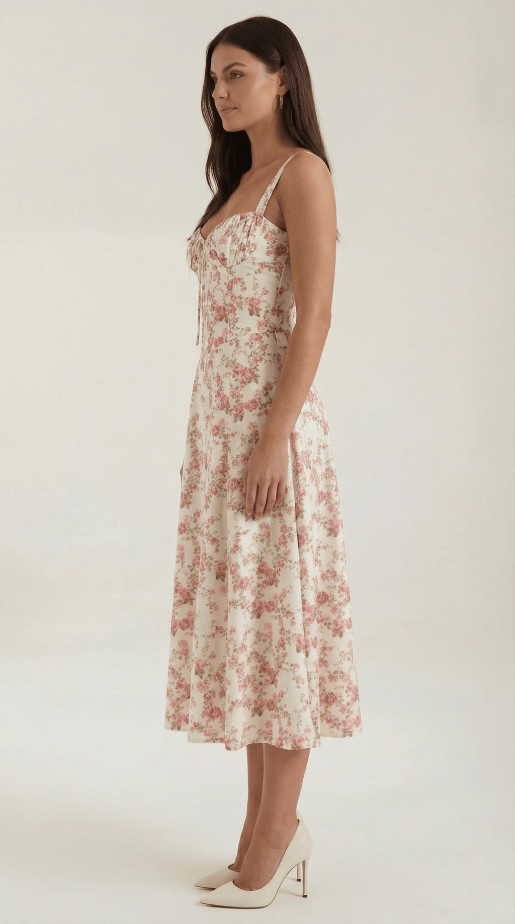 Sukienka midi z dekoltem w serce – wiązanie z przodu - Arkadya Outlet - Women Midi Dress