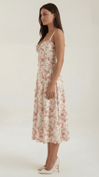 Sukienka midi z dekoltem w serce – wiązanie z przodu - Arkadya Outlet - Women Midi Dress