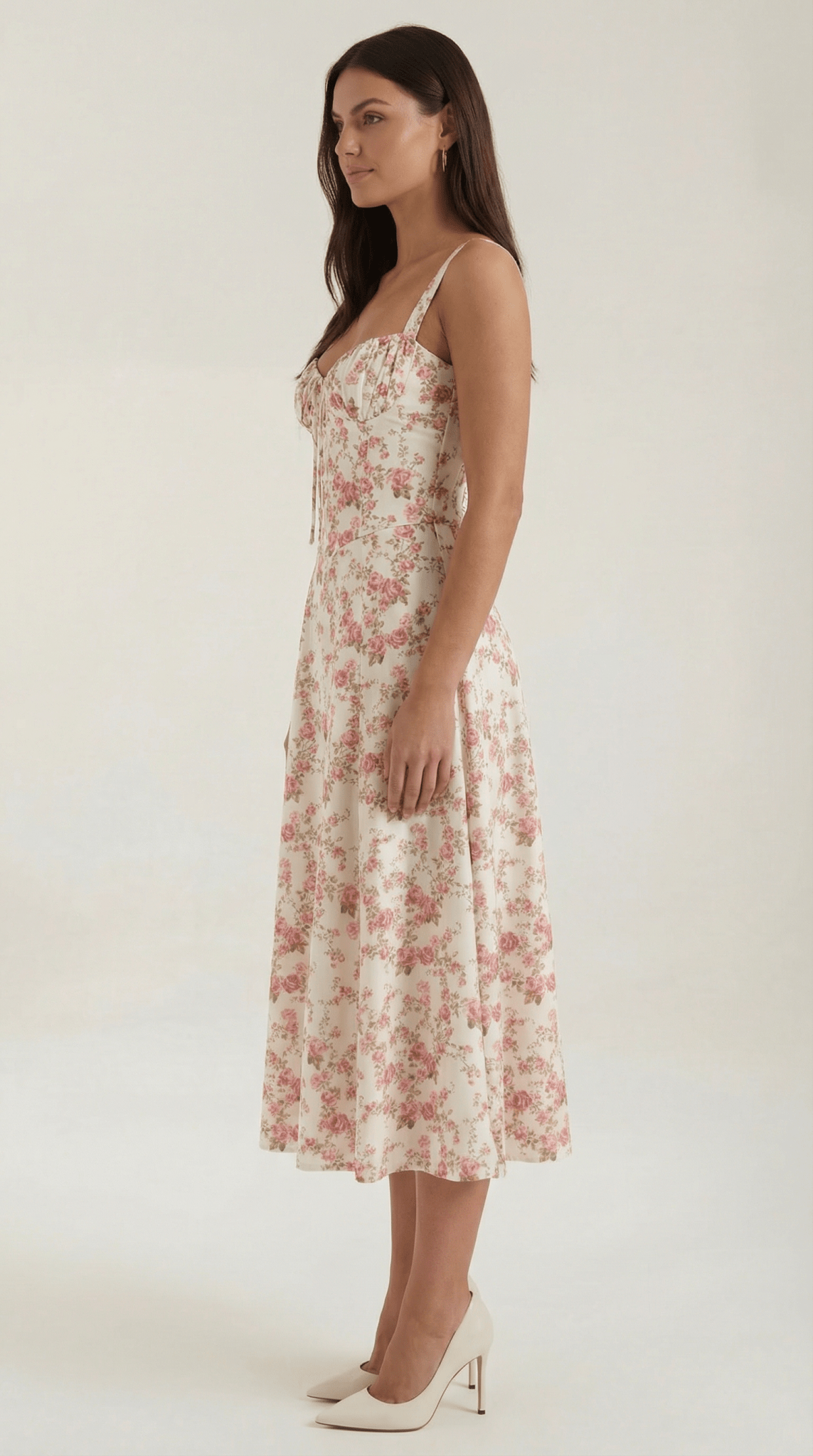 Sukienka midi z dekoltem w serce – wiązanie z przodu - Arkadya Outlet - Women Midi Dress