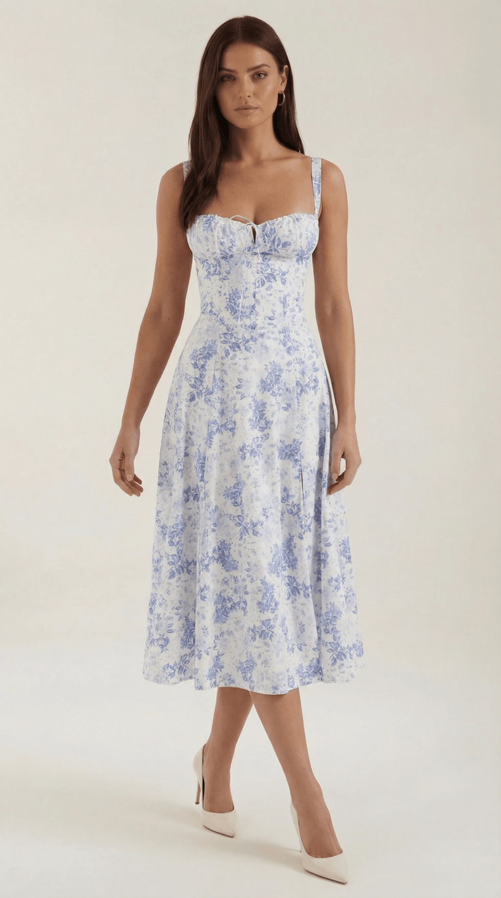 Sukienka midi z dekoltem w serce – wiązanie z przodu - Arkadya Outlet - Women Midi Dress