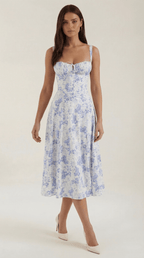 Sukienka midi z dekoltem w serce – wiązanie z przodu - Arkadya Outlet - Women Midi Dress