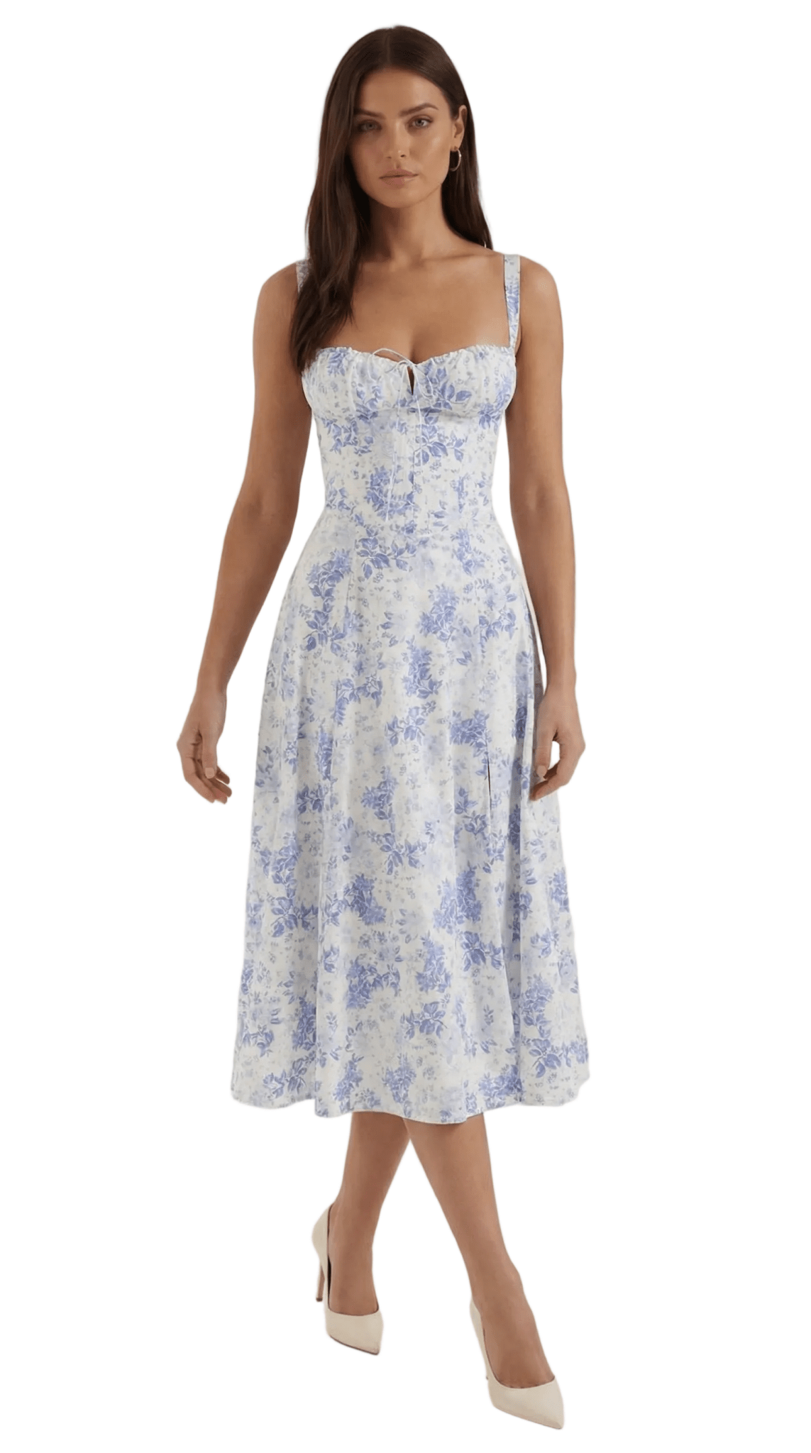 Sukienka midi z dekoltem w serce – wiązanie z przodu - Arkadya Outlet - Women Midi Dress