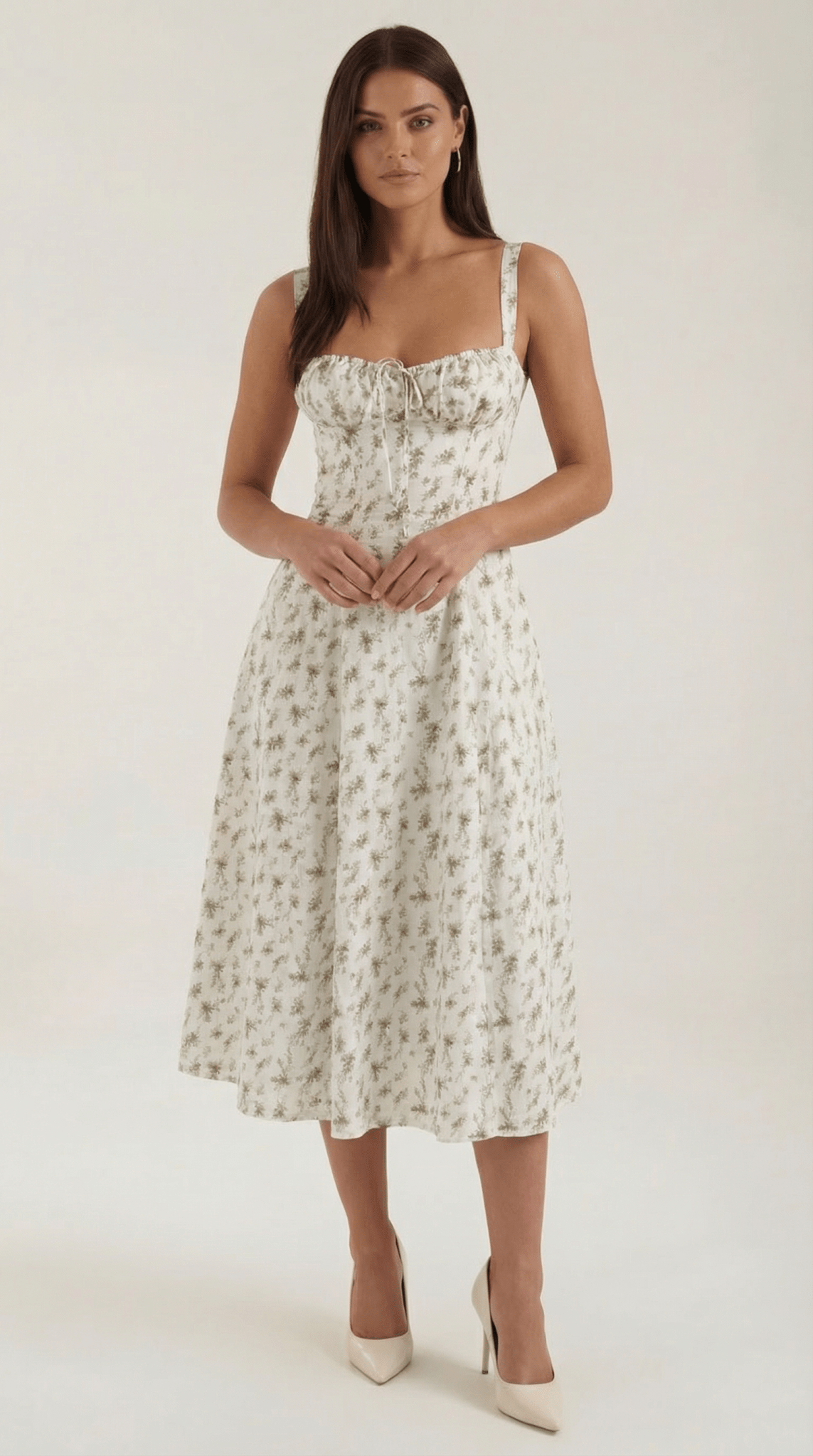 Sukienka midi z dekoltem w serce – wiązanie z przodu - Arkadya Outlet - Women Midi Dress