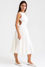 Sukienka midi z odkrytymi plecami i krótkim rękawem - Arkadya Outlet - Women Midi Dress