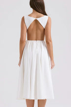 Sukienka midi z odkrytymi plecami i krótkim rękawem - Arkadya Outlet - Women Midi Dress