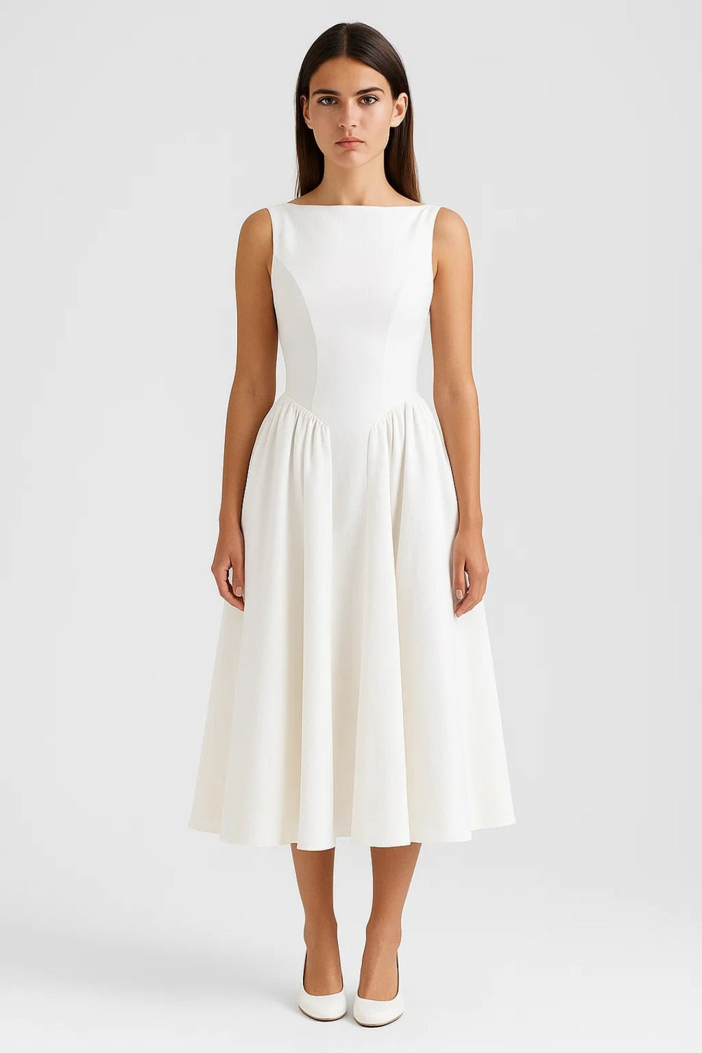 Sukienka midi z odkrytymi plecami i krótkim rękawem - Arkadya Outlet - Women Midi Dress