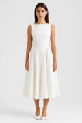 Sukienka midi z odkrytymi plecami i krótkim rękawem - Arkadya Outlet - Women Midi Dress