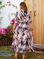 Sukienka midi z wysokim stanem i nadrukiem - Arkadya Outlet - Women Midi Dress