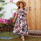 Sukienka midi z wysokim stanem i nadrukiem - Arkadya Outlet - Women Midi Dress